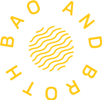circular text icon that reads 'bao and broth'